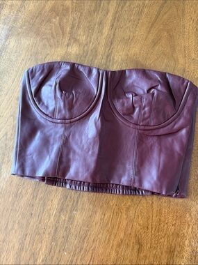 Lulu's Burgundy Faux Leather Strapless Bustier Crop Top